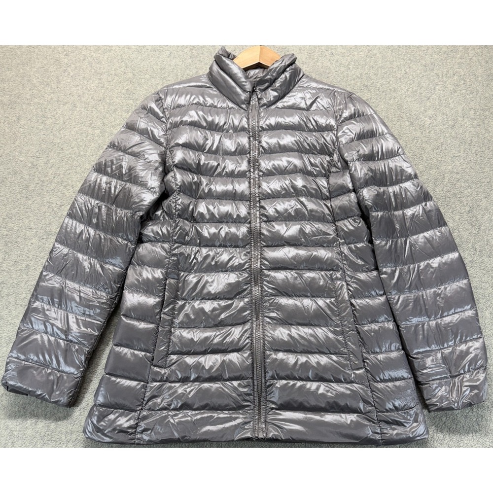 Jones New York Womens Down Puffer Jacket‎ Metallic Silver Soft Lightweight M